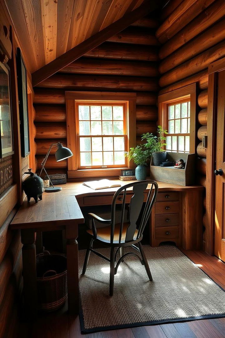Functional Cabin Office Nook - 22 Log Cabin Interior Design Ideas