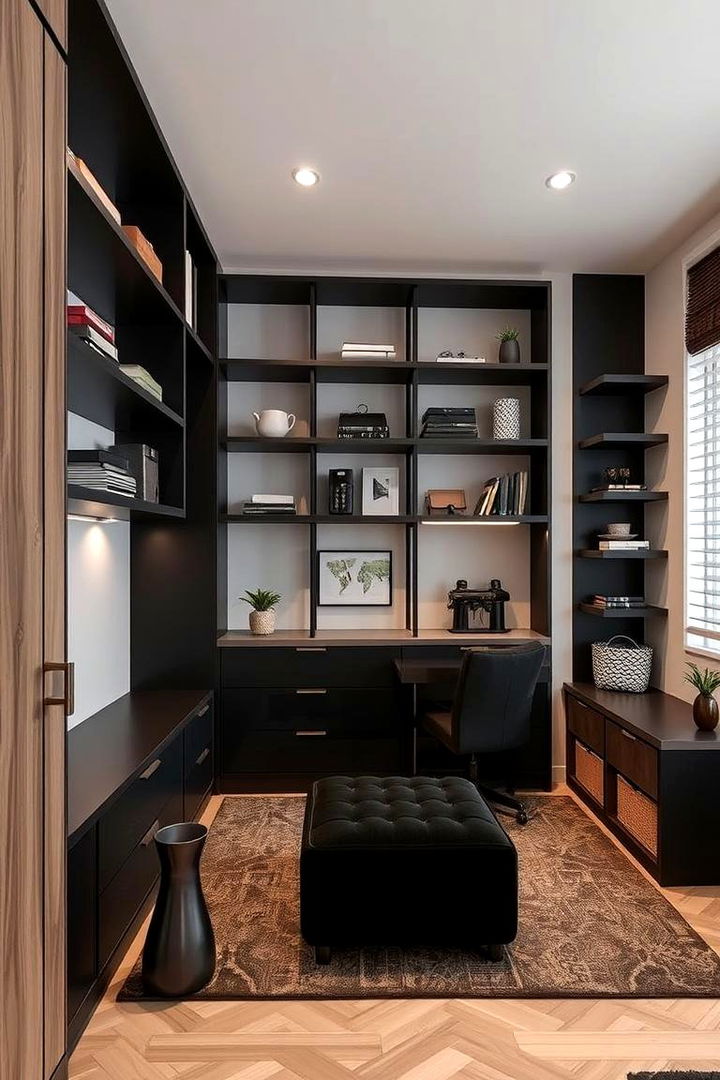 Functional Chic with Integrated Storage - 22 Black and Brown Living Room Ideas