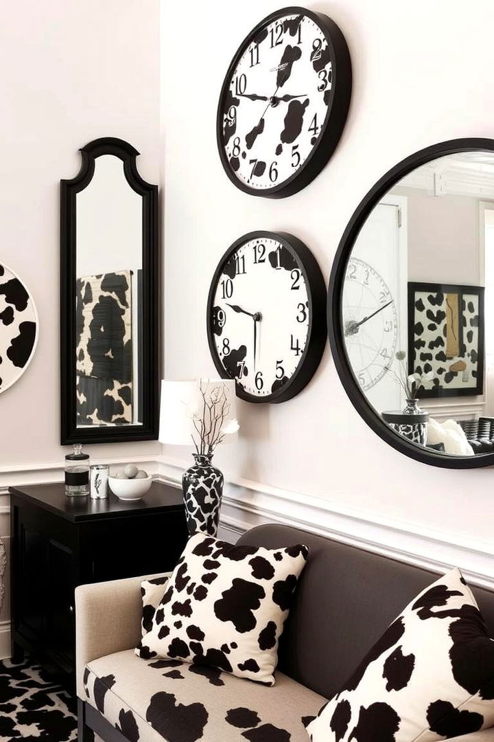 Functional Cow Print Clocks and Mirrors - 22 Cow Print Room Decor Ideas