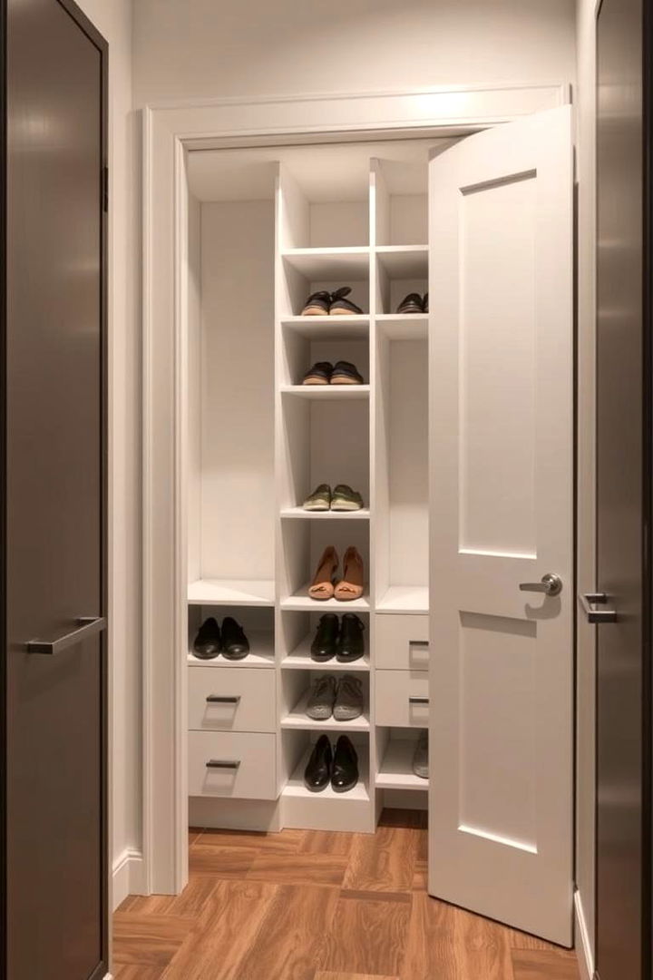 Functional Entry Door with Built In Shoe Storage - 22 Walk in Closet Ideas