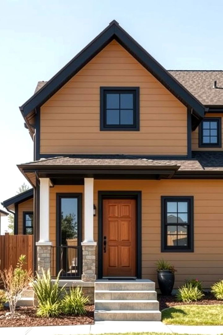 Functional Facade - 22 Tan House With Black Trim Design Ideas