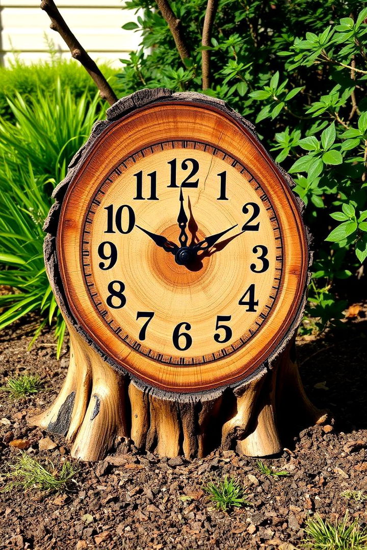 Functional Garden Clock - 22 Tree Stump Decorating Ideas