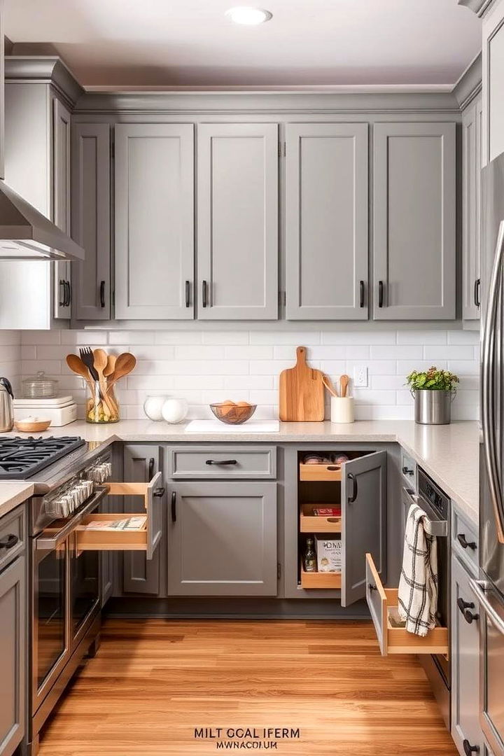 Functional Layout and Storage Solutions - 22 Farmhouse Kitchen With Gray Cabinets Ideas