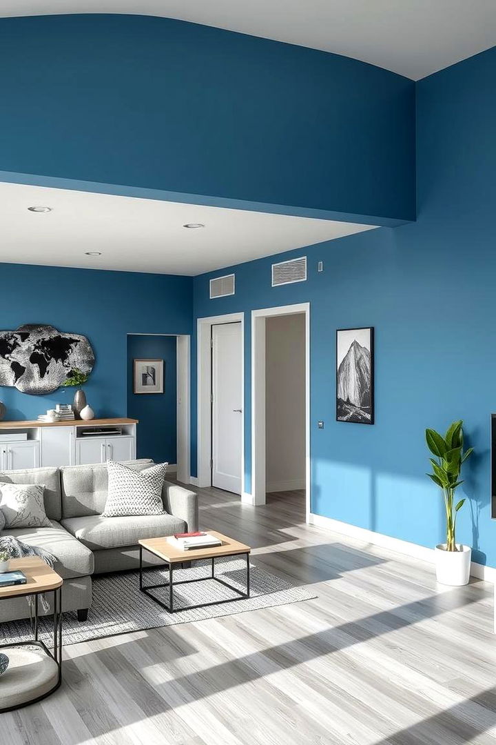 Functional Layouts for Flow - 22 grey floor living room with blue walls ideas