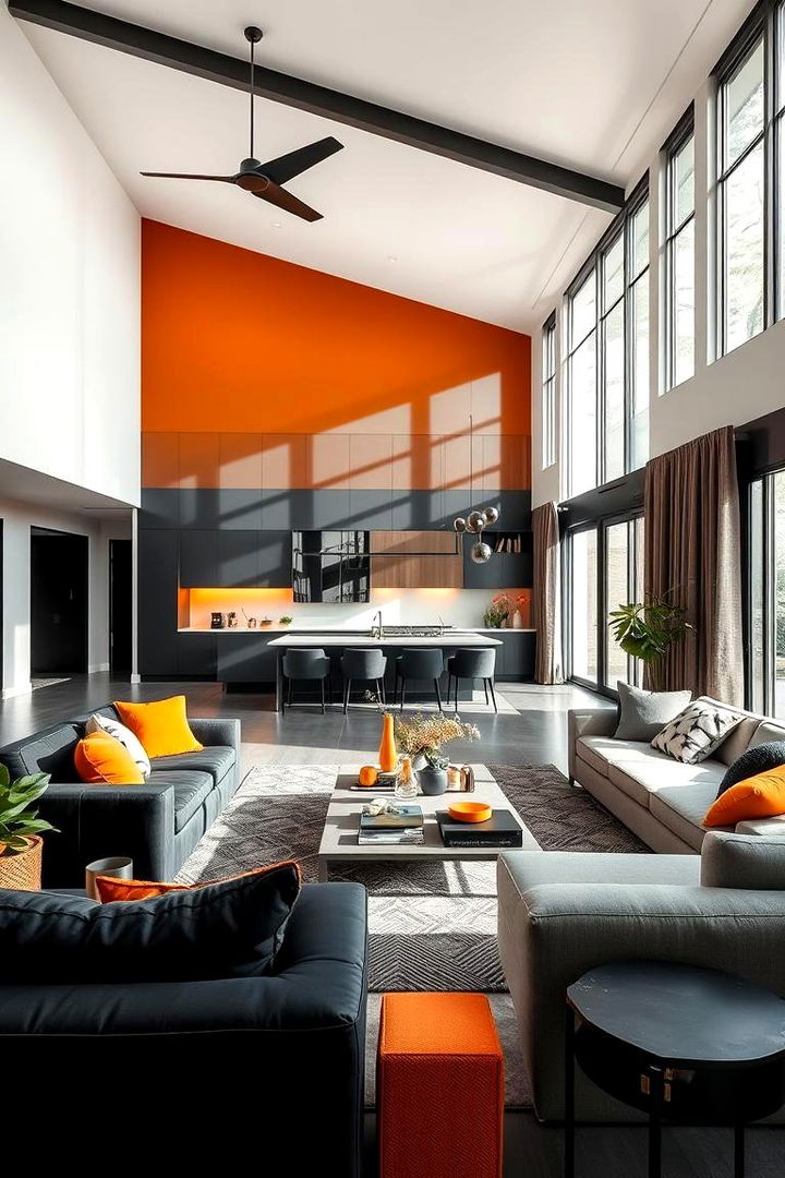 Functional Open Layout - 22 Black and Orange Living Room Ideas