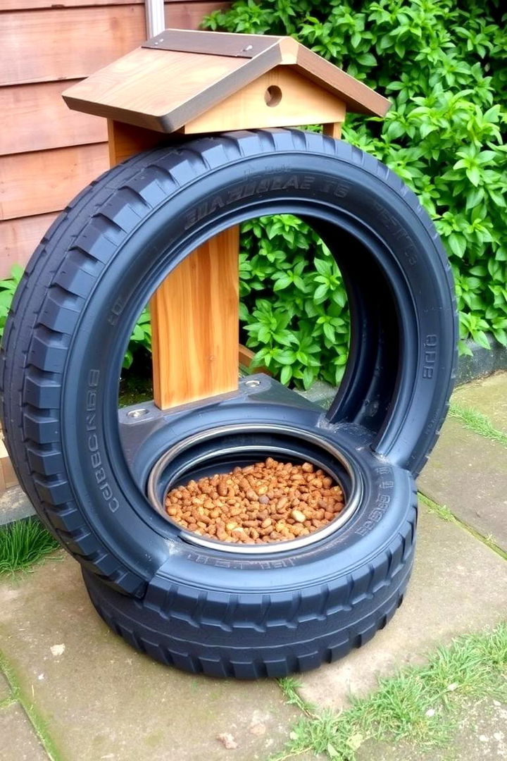 Functional Tyre Pet Feeding Stations - 22 Recycled Tyre Garden Art Ideas