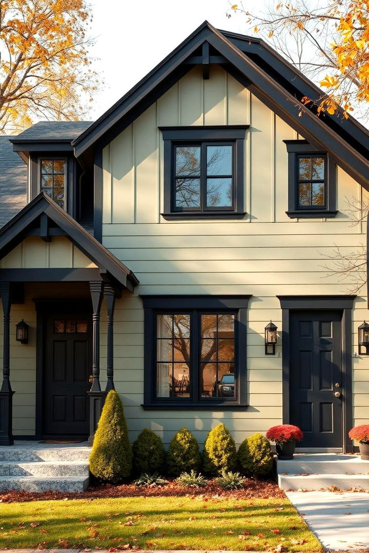 Functional Yet Stylish Facade - 22 Sage Green House With Black Trim Ideas