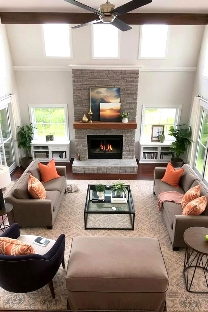 Functional Zoning Concepts - 22 Living Room Ideas With Sectionals and Fireplace