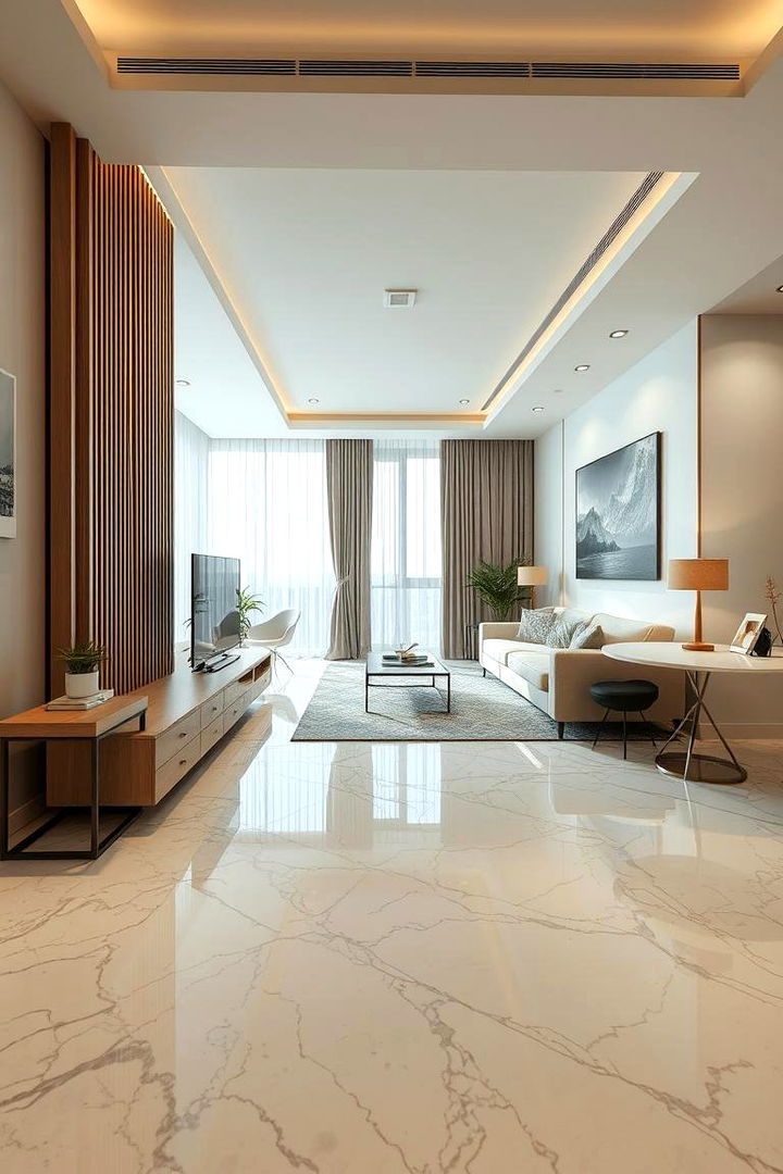 Functional Zoning with Marble - 22 Marble Floor Living Room Ideas