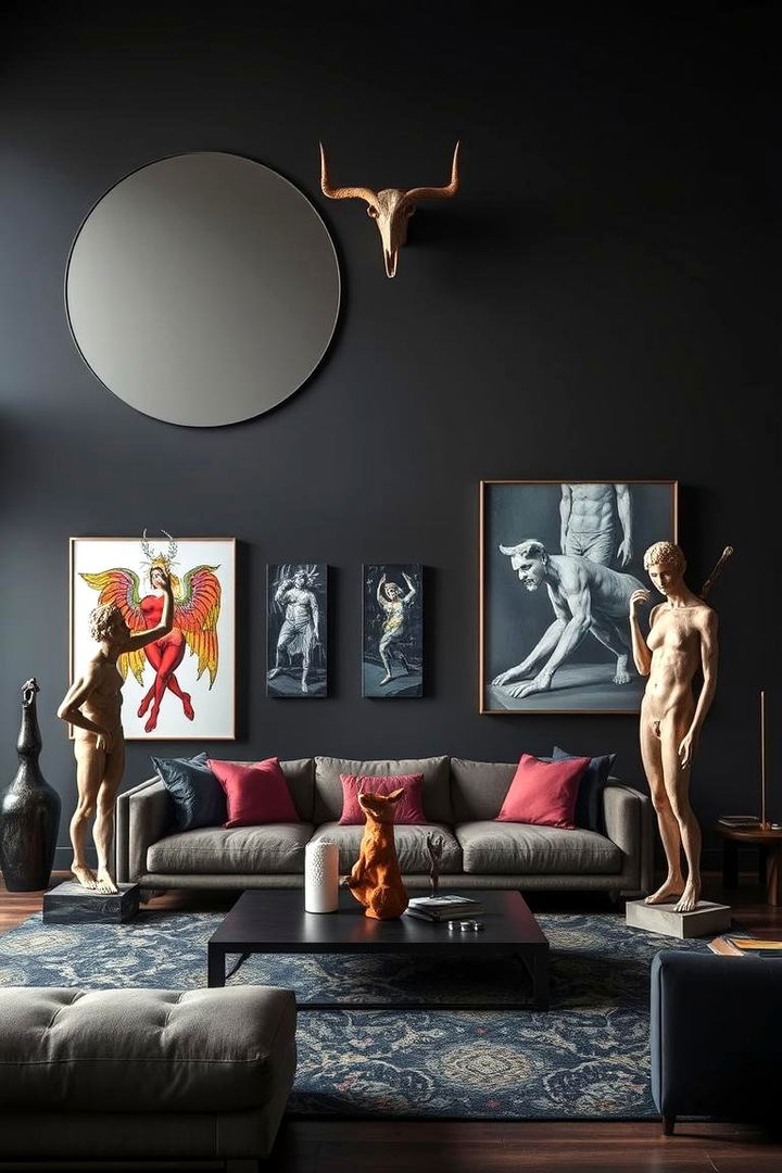 Furthermore Integrate Captivating Art Installations - 22 Contrasting Living Rooms With Dark Grey Walls