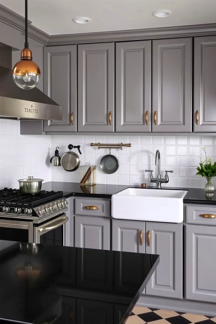 Fusing Retro and Modern Elements - 22 Kitchen With Gray Cabinets And Black Countertops Ideas