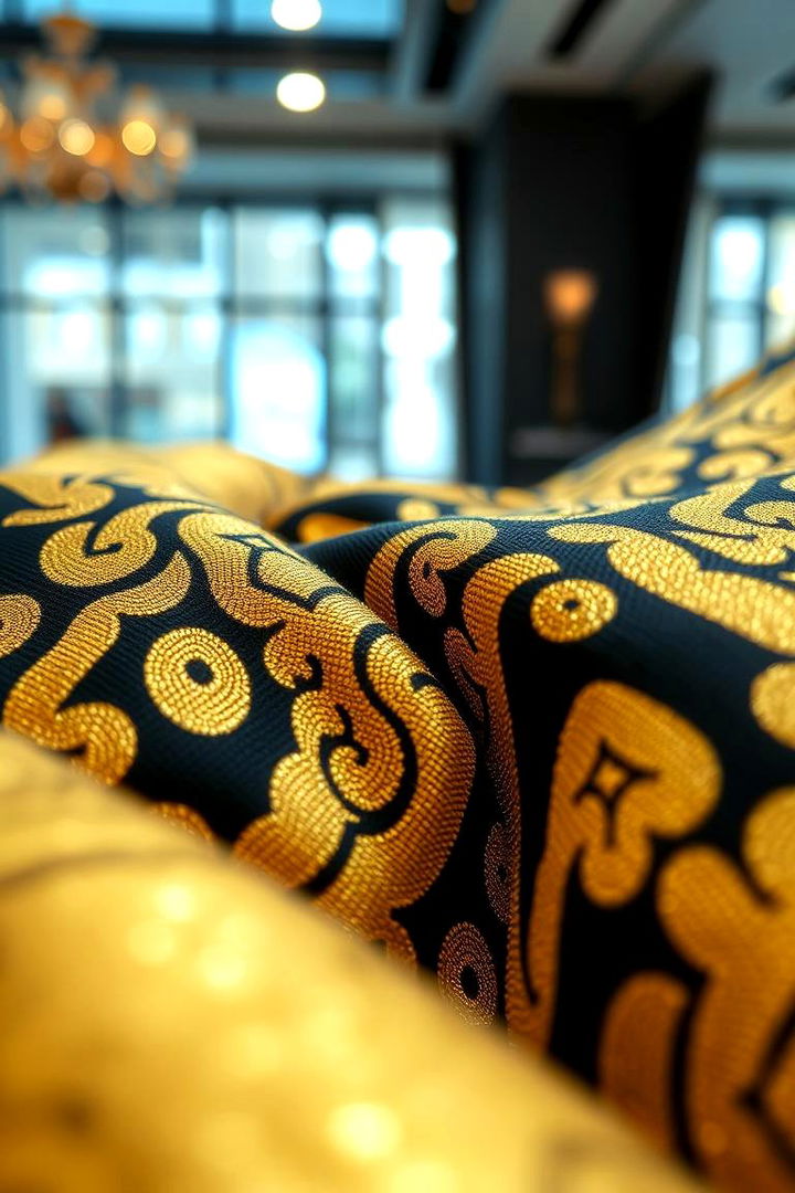 Fusion of Gold and Black Textiles - 22 Black and Gold Living Room Ideas
