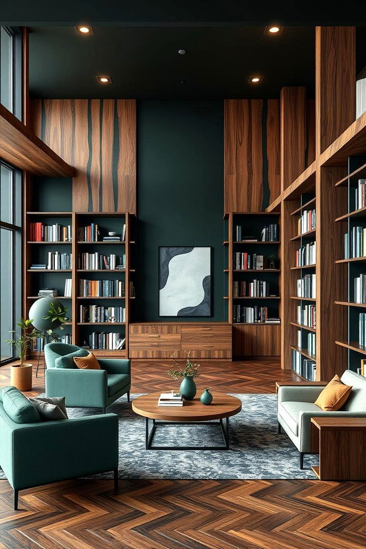 Fusion of Modern and Rustic Styles - 22 Dark Green Home Library Ideas and Inspiration