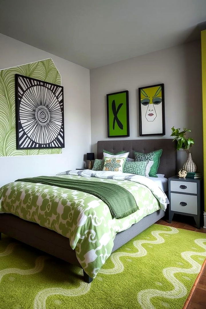 Fusion of Pattern and Hue - 22 Green and Grey Bedroom Ideas