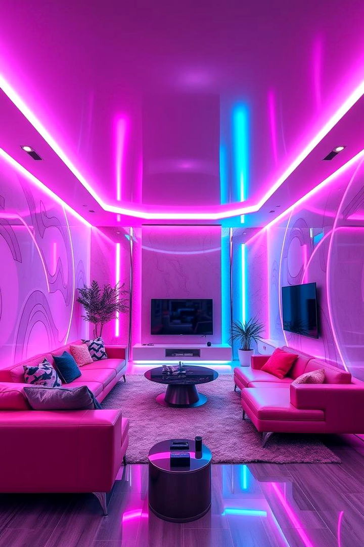 Futuristic Accent Lighting and Wall Treatments - 22 Pink and Blue Living Room Ideas