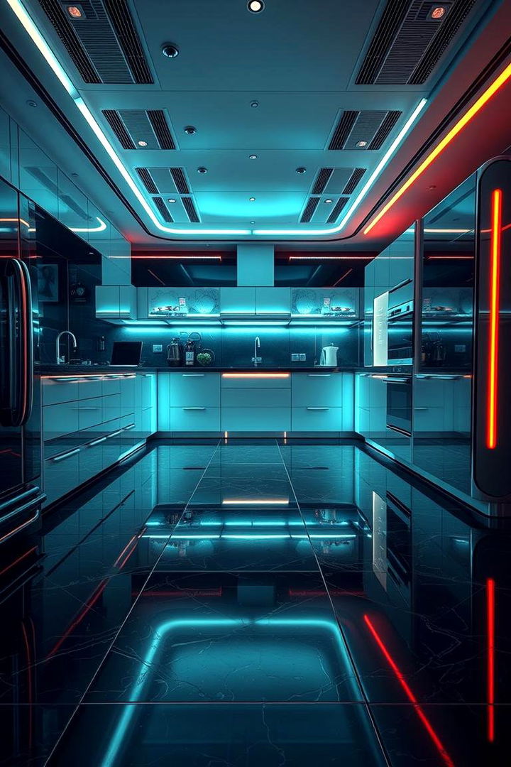 Futuristic Black LED Embedded Floors - 22 Black Floor Kitchen Ideas