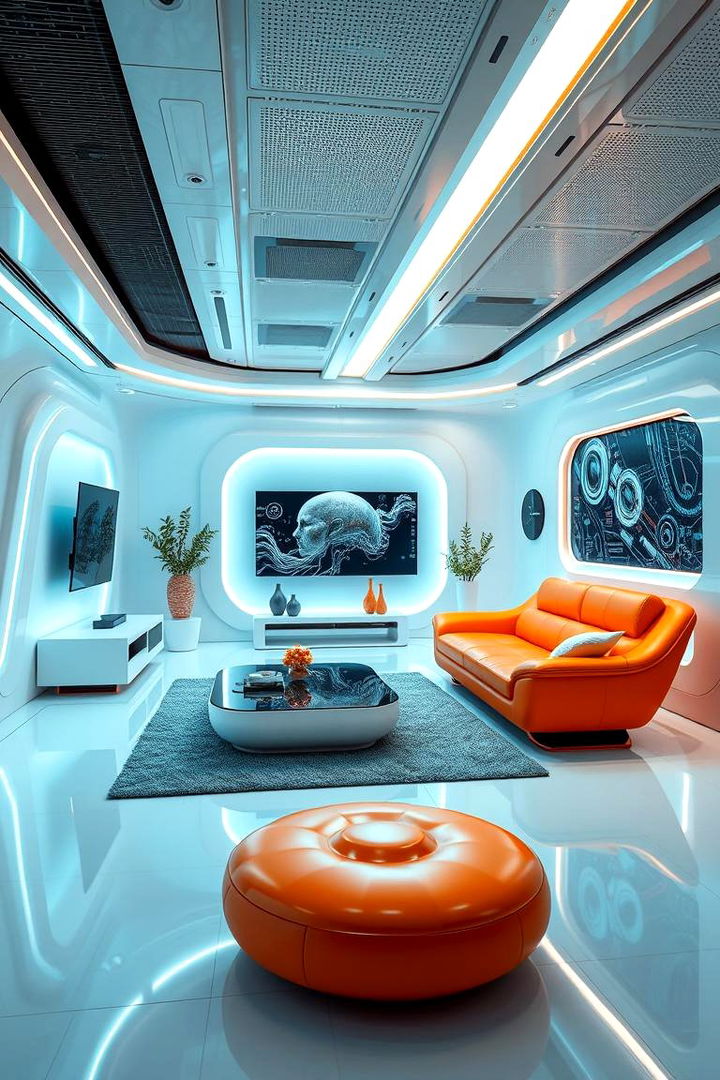 Futuristic Design Elements - 22 Orange Couch Living Room Ideas
