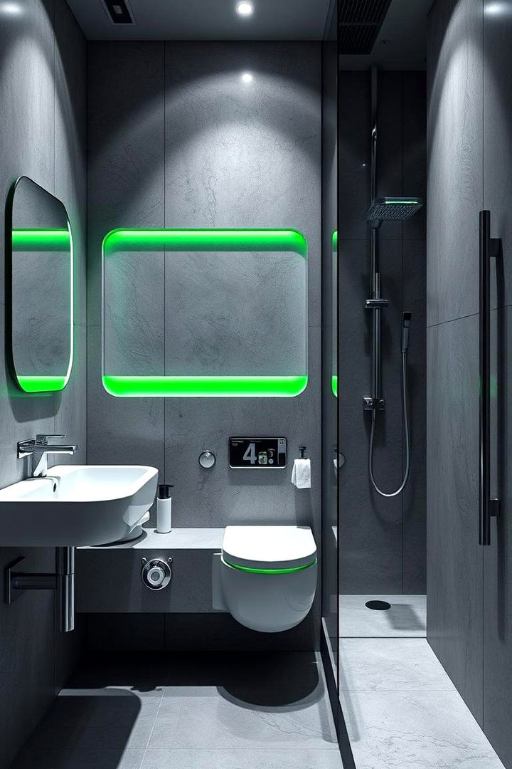 Futuristic Edge with Earthy Hues - 22 Green and Grey Bathroom Ideas