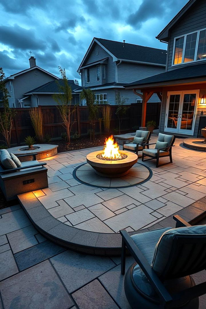 Futuristic Fire Pit Innovations and Tech Flair - 22 stamped concrete patio with fire pit ideas