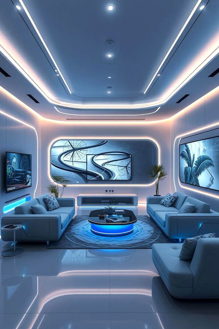 Futuristic Gray with Tech Innovations - 22 Gray Living Room Ideas