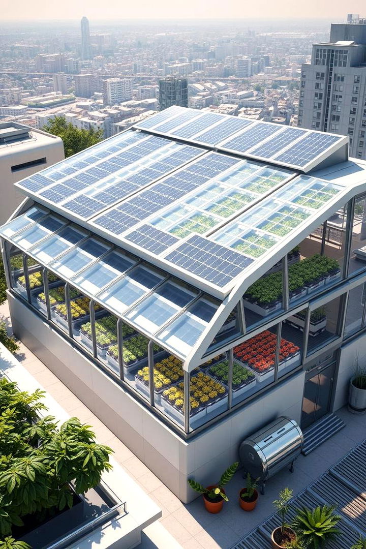 Futuristic Greenhouse with Solar Panels - 22 Rooftop Greenhouse Ideas