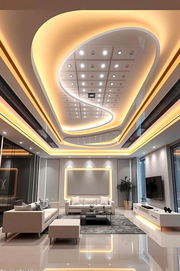 Futuristic Illumination - 22 Living Room False Ceiling Design Ideas