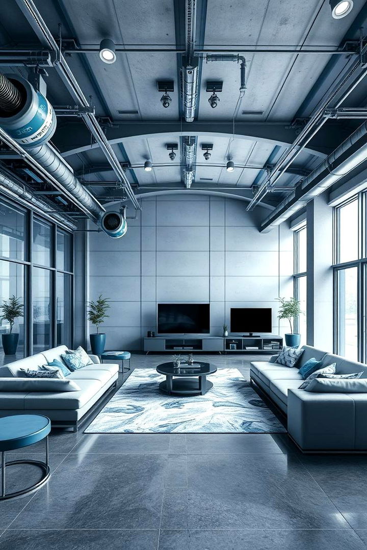 Futuristic Industrial Edge - 22 Blue and Grey Living Room Ideas