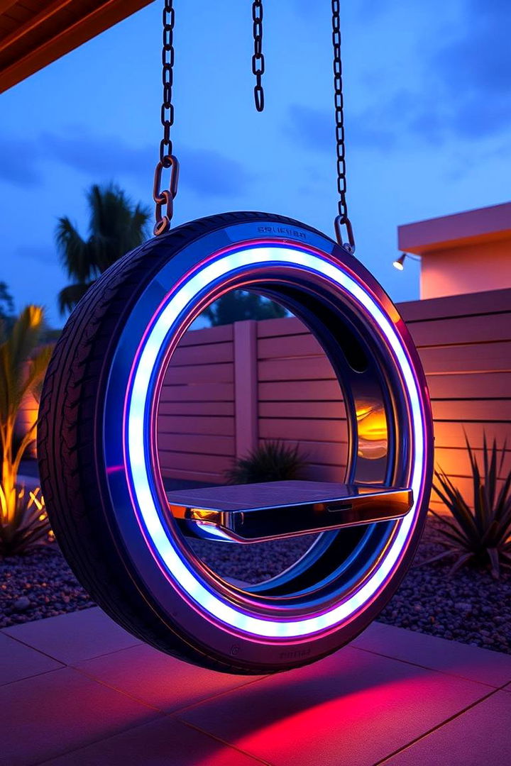 Futuristic LED Enhanced Tire Swing - 22 Tire Swing Ideas