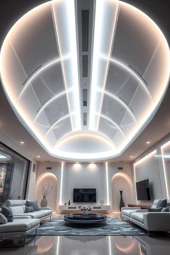 Futuristic LED Integration - 22 Living Room Vaulted Ceiling Ideas