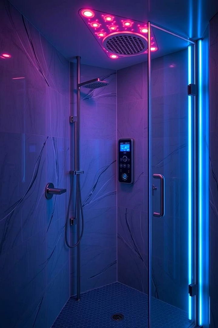 Futuristic LED Lined Shower - 22 Doorless Walk In Shower Ideas