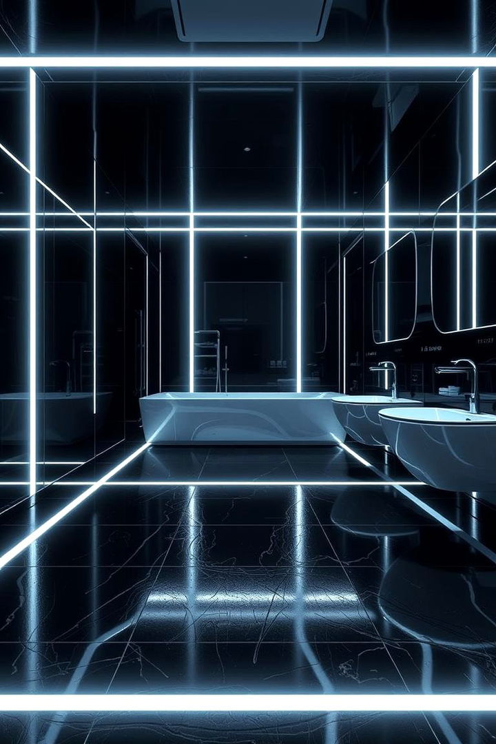 Futuristic Light Play - 22 Black Floor Bathroom Ideas