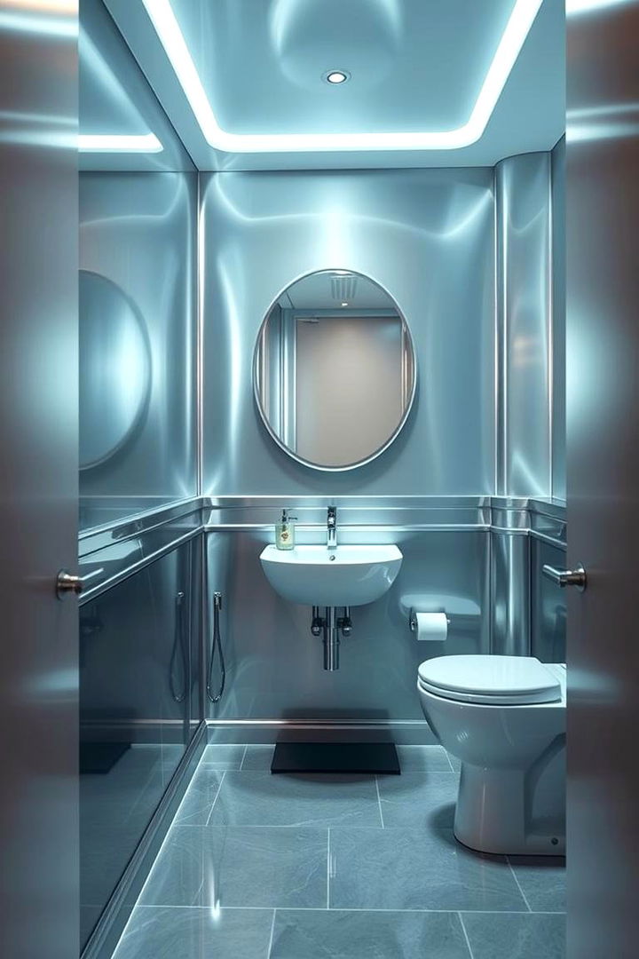 Futuristic Metallic Finishes - 22 Powder Room Wainscoting Ideas