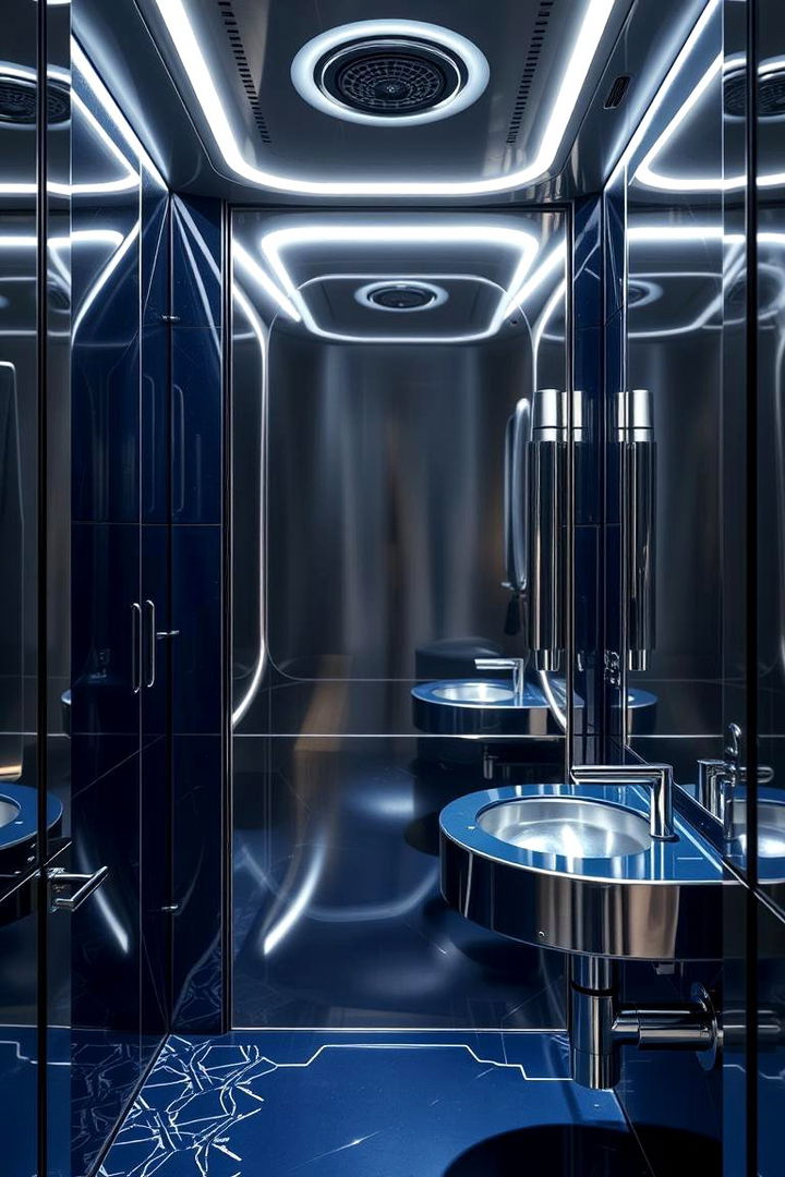 Futuristic Metallic Finishes - 22 navy blue powder room ideas