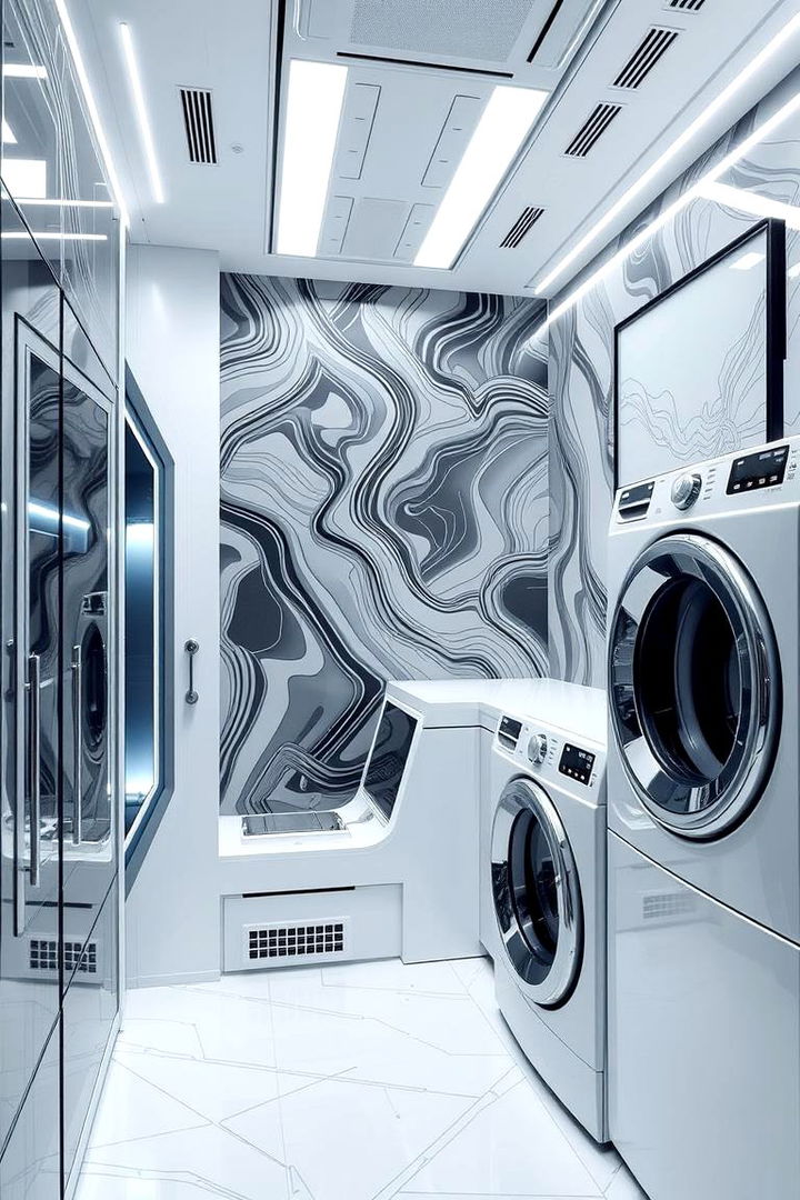 Futuristic Patterns with Sleek Lines - 22 Laundry Room Wallpaper Ideas