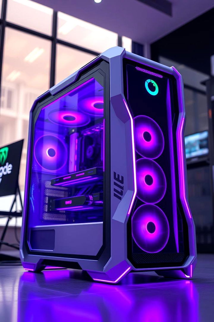 Futuristic Purple themed PC Tower - 22 Purple Gaming Setup Ideas