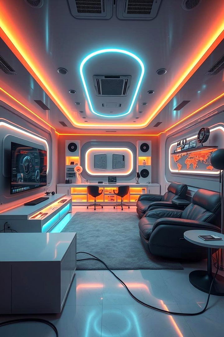 Futuristic Tech Integration - 22 Man Cave Living Room Ideas