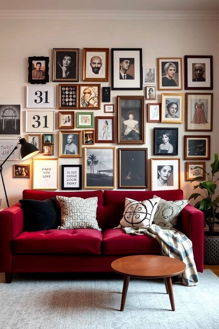 Gallery Inspired Wall Decor - 22 Burgundy Sofa Living Room Ideas