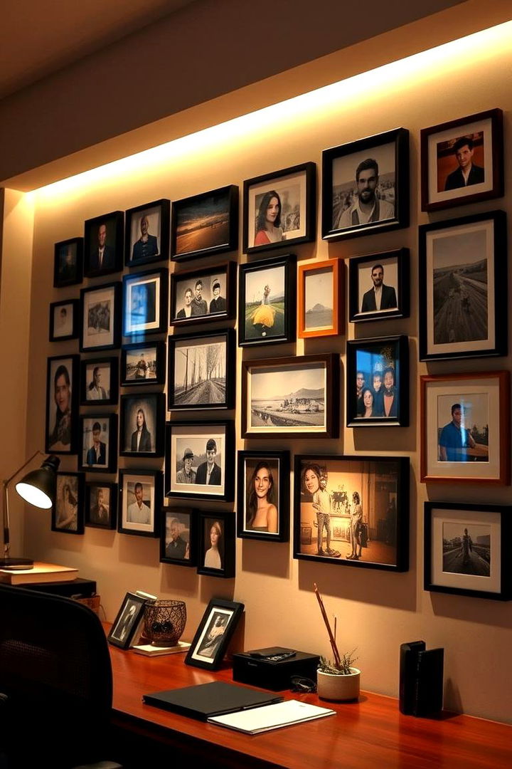 Gallery Wall of Personal Photos - 22 Office Wall Decor Ideas