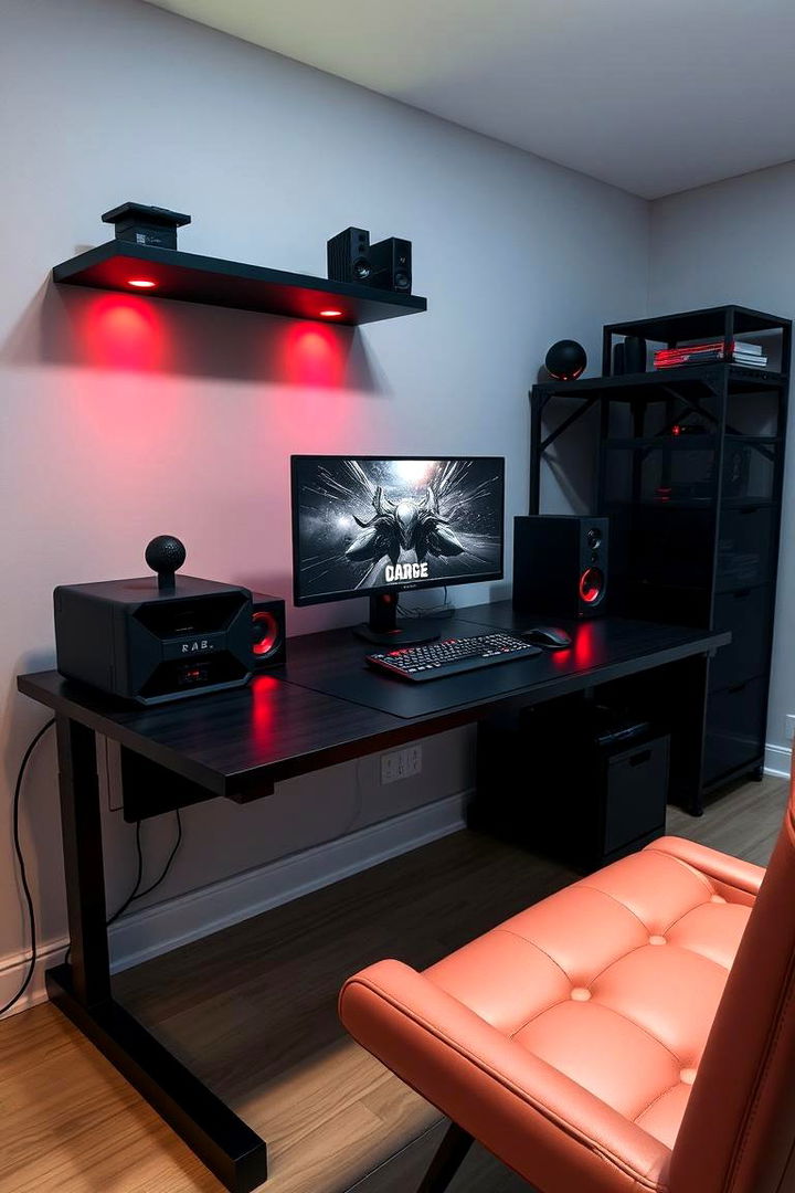 Gaming Desk with Black Detailing and Red Cores - 22 Red and Black Gaming Setup Ideas