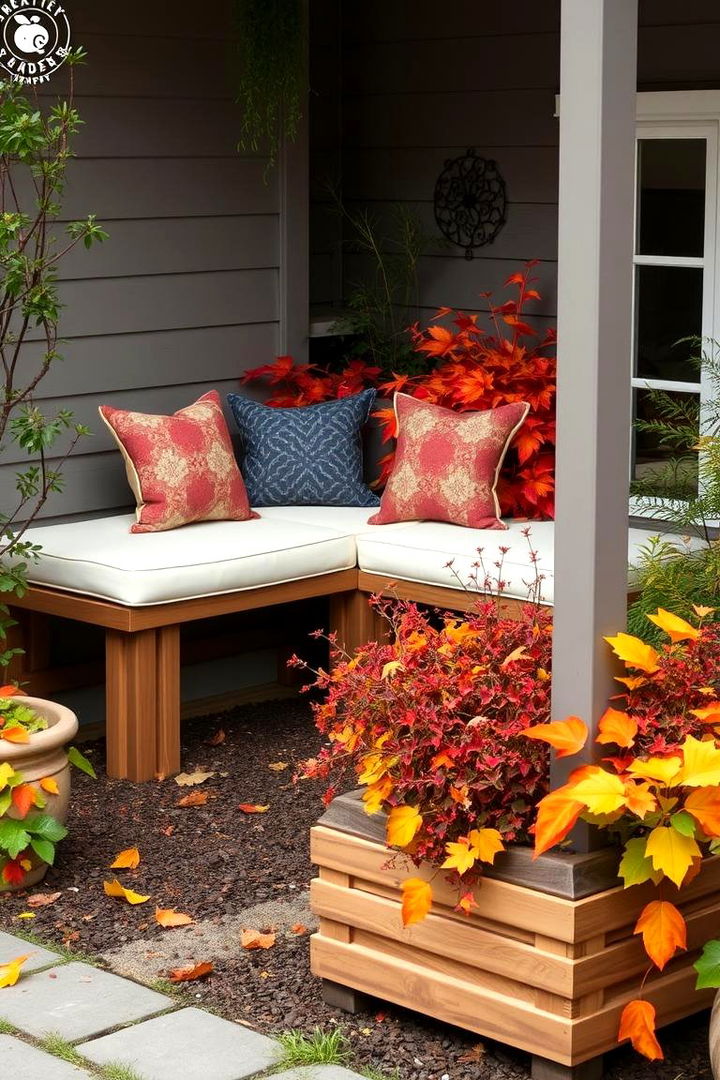 Garden Bench with Integrated Planter - 22 Fall Planter Ideas