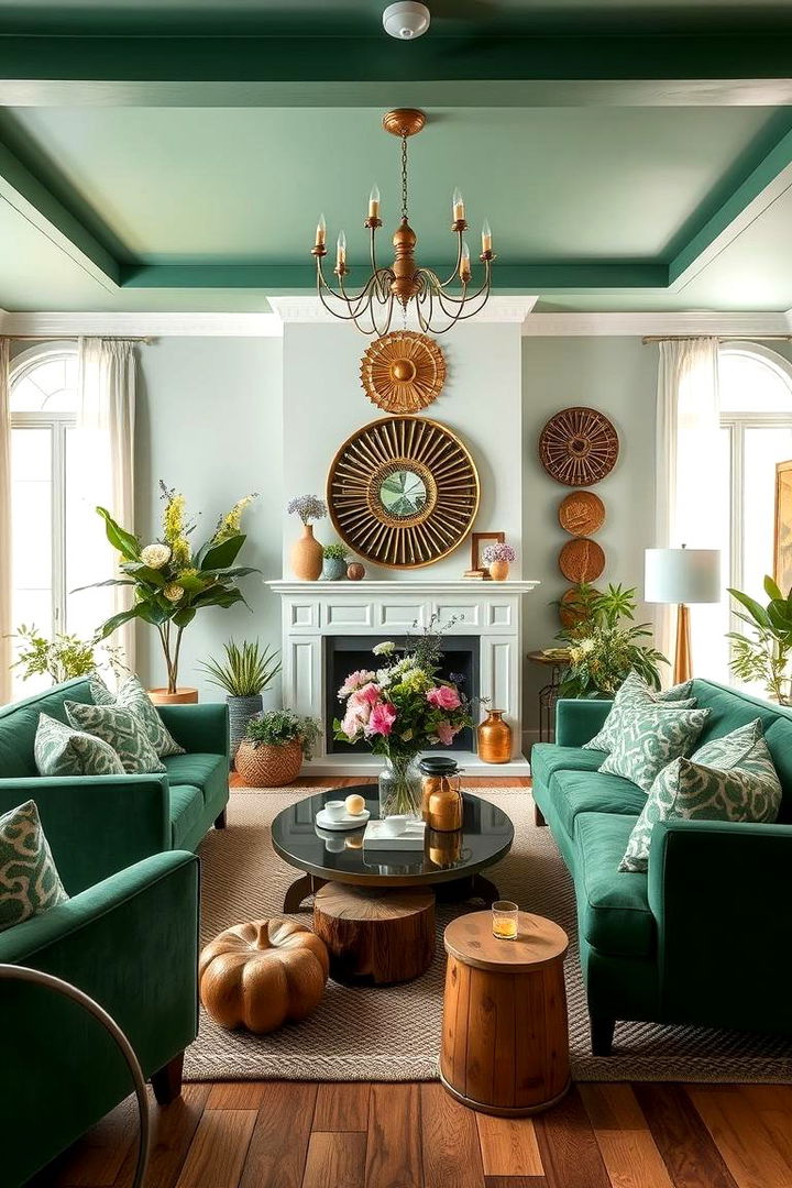 Garden Inspired Accents - 22 Emerald Green and Gold Living Room Ideas