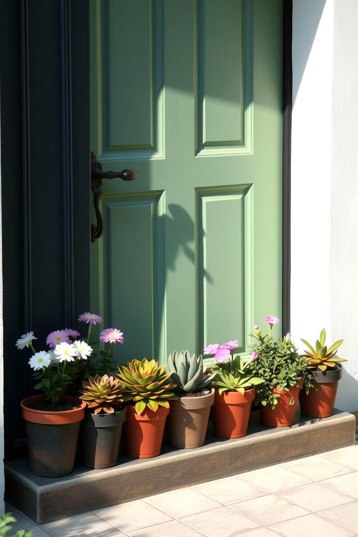 Garden Inspired Door Ledge - 22 Summer Front Door Decor Ideas