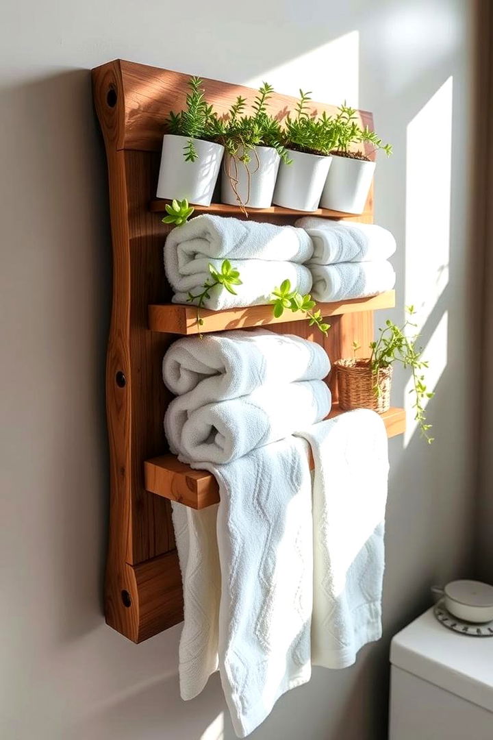 Garden Inspired Towel Shelf with Plants - 22 Towel Display Ideas