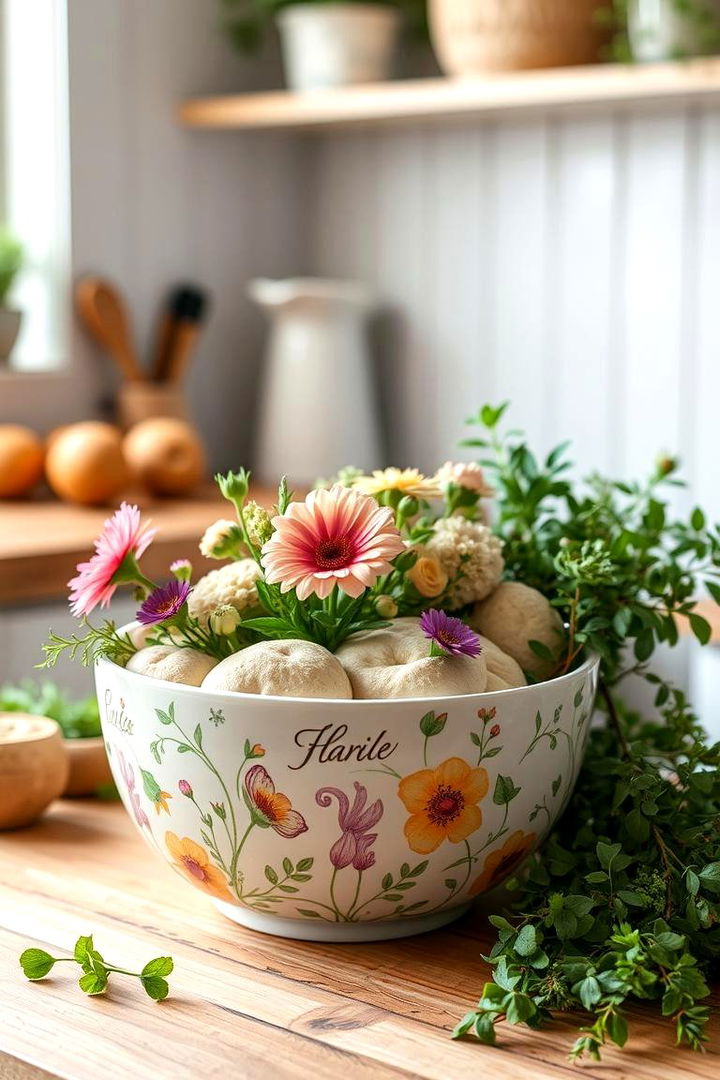 Garden Motif Dough Bowl Decor - 22 Dough Bowl Decor Ideas