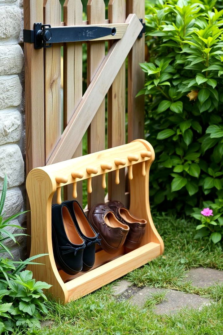 Garden Shoe Rack with Pegs - 22 Outdoor Shoe Storage Ideas