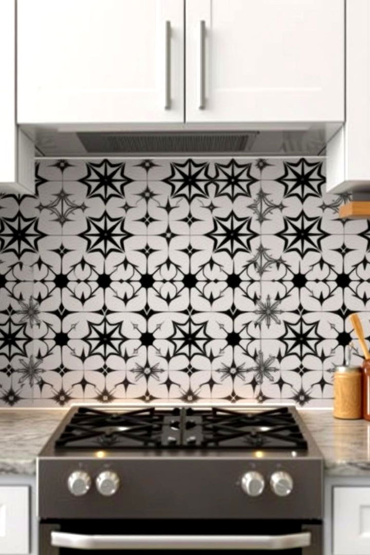 Geometric Backsplash Design - 22 Black and White Kitchen Ideas
