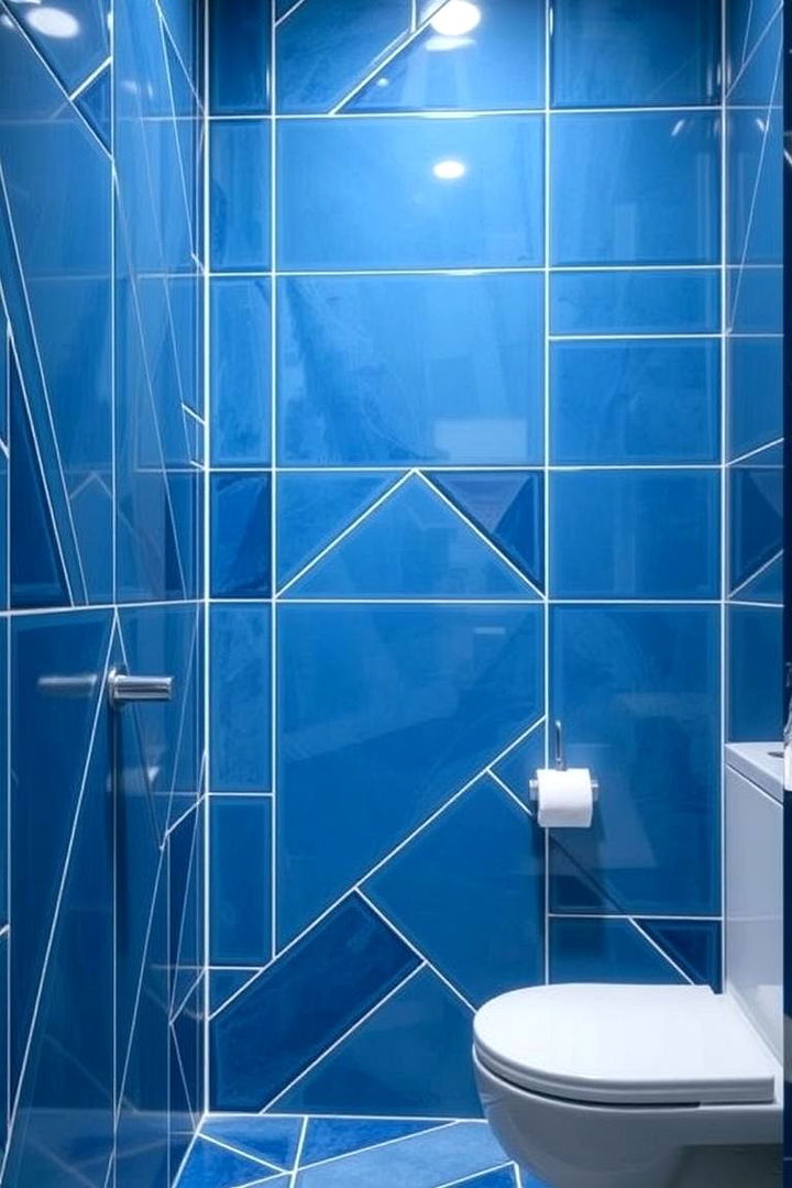 Geometric Blue Artistry - 22 Blue Tile Bathroom Ideas