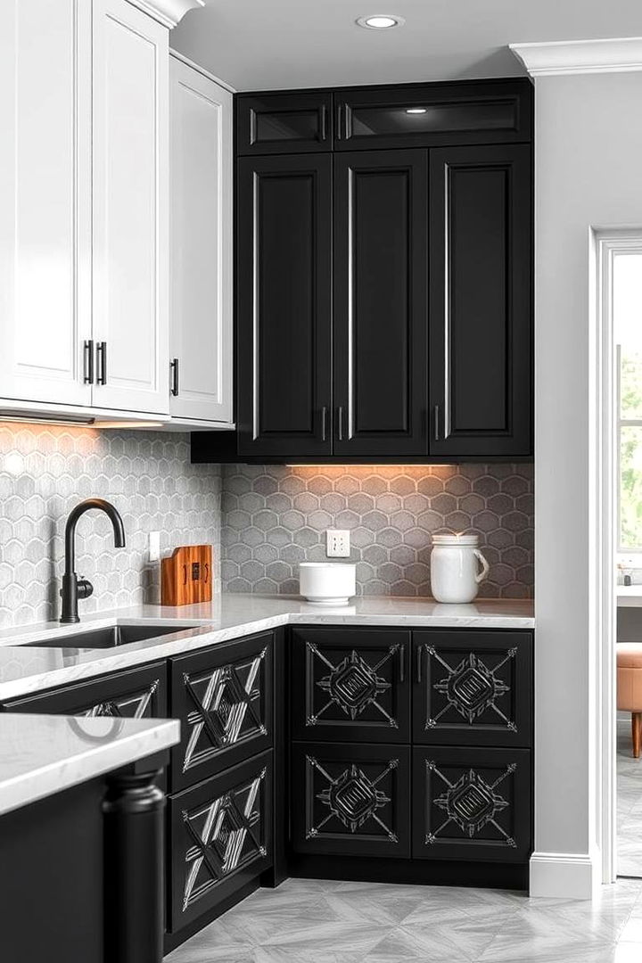 Geometric Cabinetry Patterns - 22 Black Kitchen Cabinet Ideas