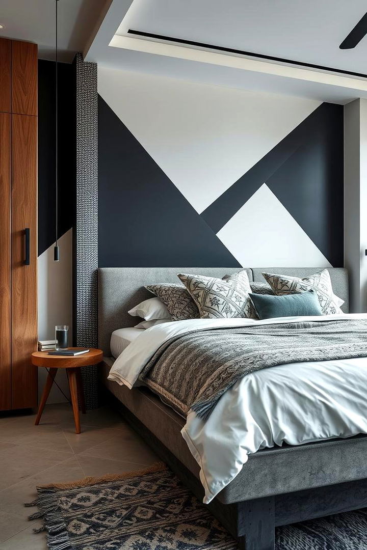 Geometric Contrast Design - 22 Concrete Floor Bedroom Ideas