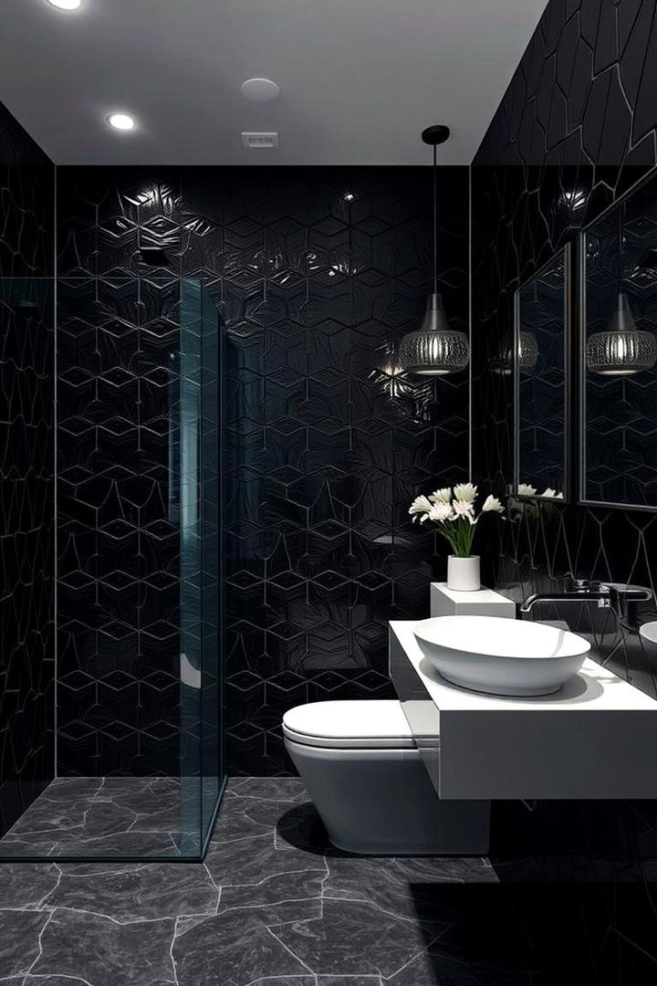 Geometric Dark Patterns - 22 Dark Bathroom Ideas
